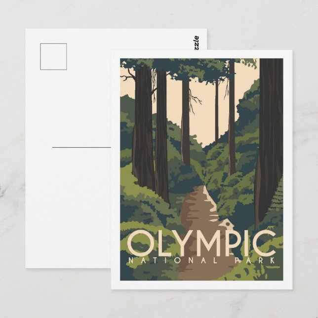 Olympic National Park Travel Place Illustration Postcard (Front/Back)