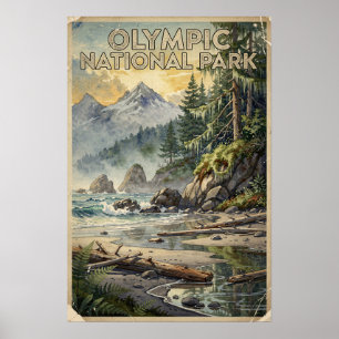 Olympic National Park Vintage Travel Poster