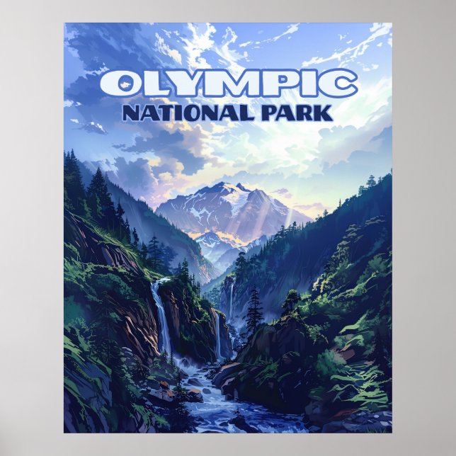 Olympic National Park Washington Mountains Vintage Poster (Front)