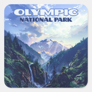Olympic National Park Washington Mountains Vintage Square Sticker