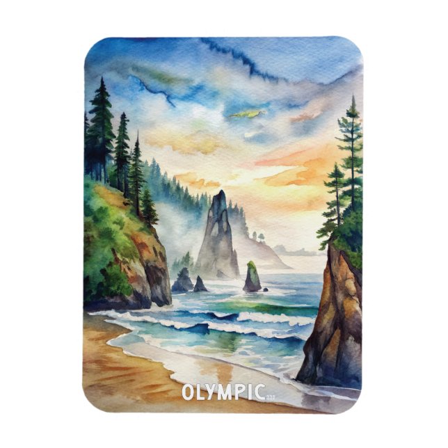 Olympic National Park Watercolor Painting Magnet (Vertical)