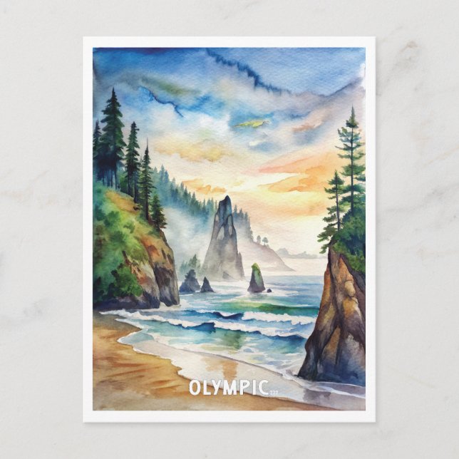 Olympic National Park Watercolor Painting Postcard (Front)