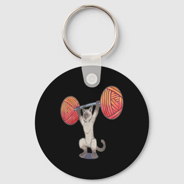 Olympic Snatch Siamese Cat Weightlifting Bodybuild Key Ring (Front)