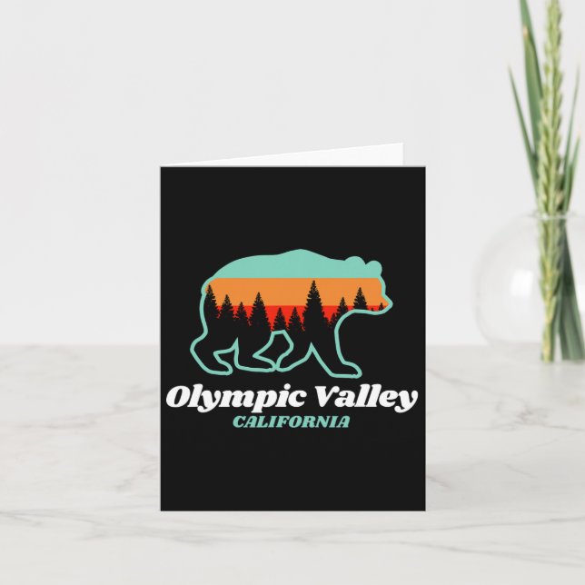 Olympic Valley California Skiing Snowboarding Bear Card (Front)