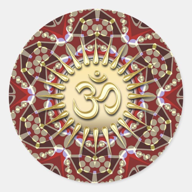 OM AUM Earthy Gold Mandala Meditation Yoga Sticker (Front)