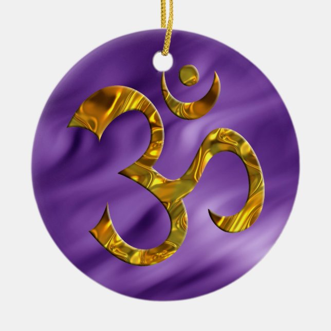 OM / AUM - GOLD | lila waves Ceramic Tree Decoration (Front)