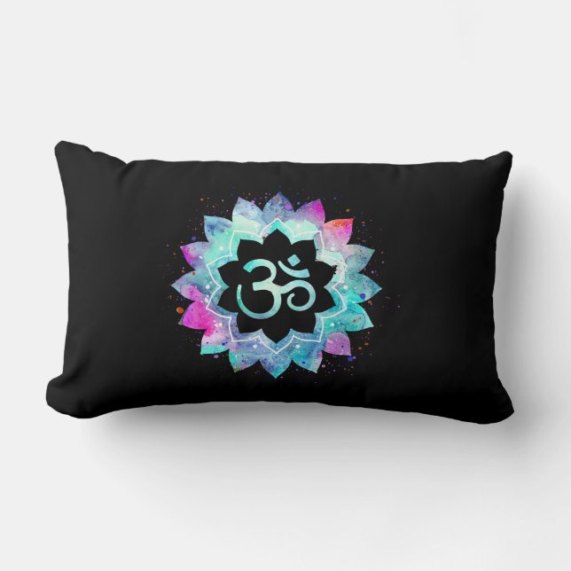 *~* Om Aum Lumbar Turquoise Blue Magenta black Lumbar Cushion (Front)