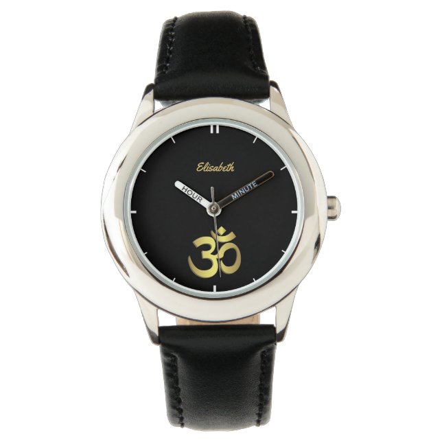 Om ( Aum ) Namaste yoga symbol name black Watch (Front)