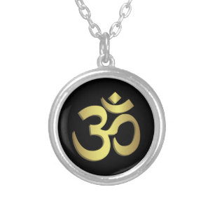 Om ( Aum ) Namaste yoga symbol Silver Plated Necklace