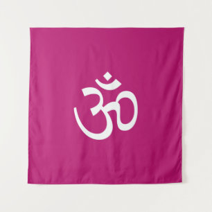 Om Aum outline Icon berry pink Hinduism Symbol Tapestry