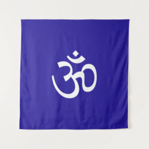 Om Aum outline Icon cobalt blue Hinduism Symbol  Tapestry