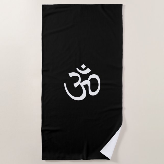 Om Aum outline Icon, Hinduism Symbol, black white  Beach Towel (Front)