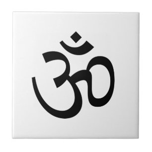 Om Aum outline Icon, Hinduism Symbol, black white Tile