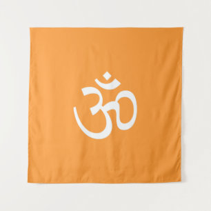 Om Aum outline Icon, Hinduism Symbol, saffron  Tapestry