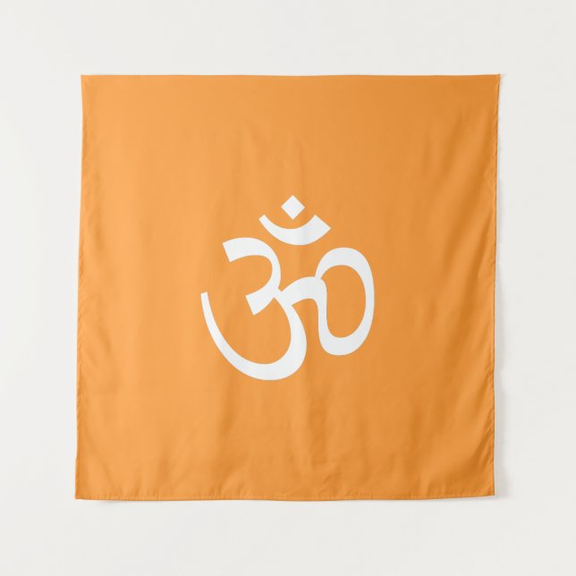 Om Aum outline Icon, Hinduism Symbol, saffron  Tapestry (Front)