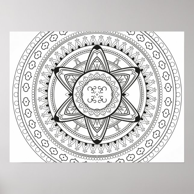 Om Black and White Mandala Adult Colouring Poster (Front)