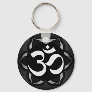 Om Black & White Peace Symbol Key Ring