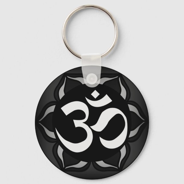 Om Black & White Peace Symbol Key Ring (Front)