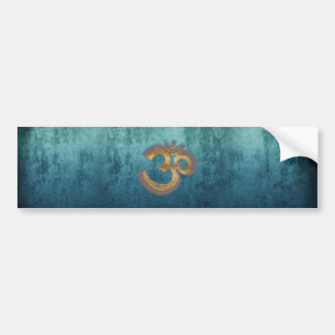 OM blue brass gold damask Asia Yoga Spiritualität Bumper Sticker