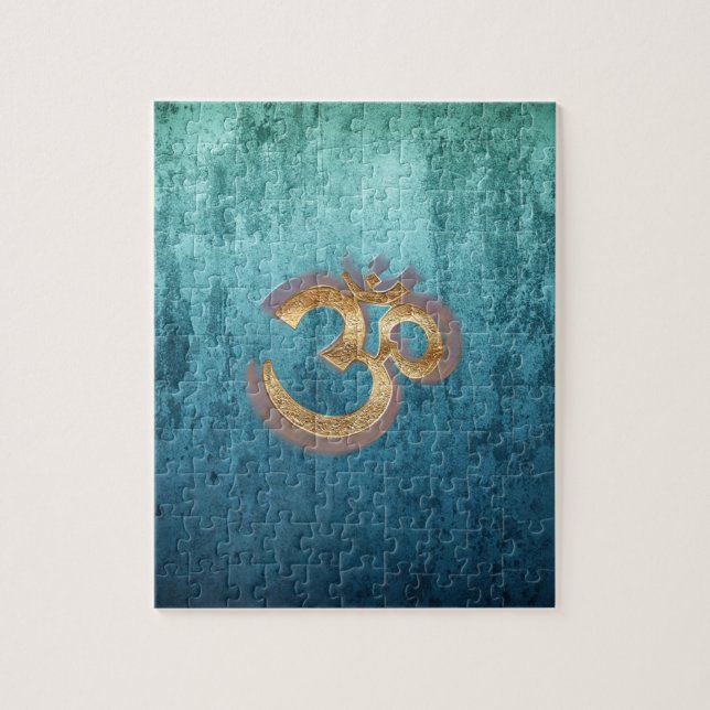 OM blue brass gold damask Asia Yoga Spiritualität Jigsaw Puzzle (Vertical)