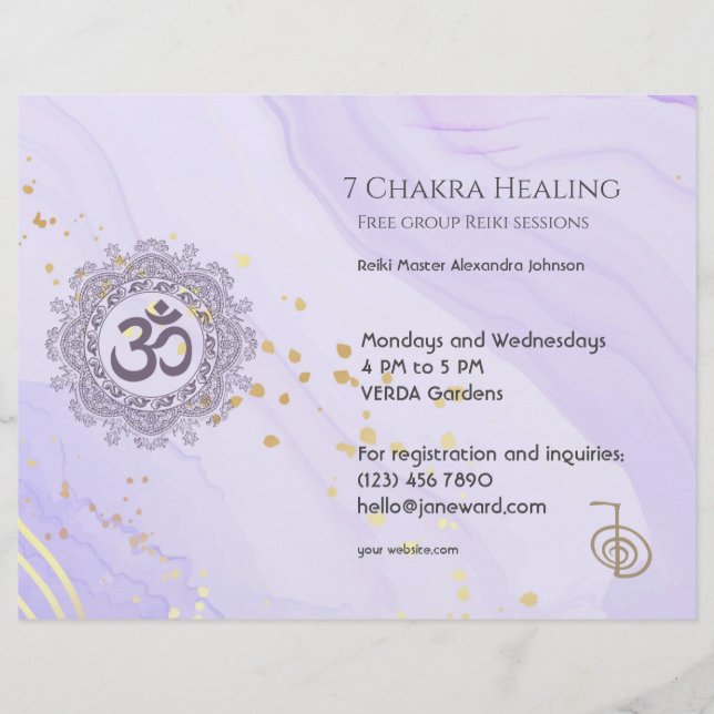 OM Chakra Energy Healer Reiki Purple Horizontal  Flyer (Front)