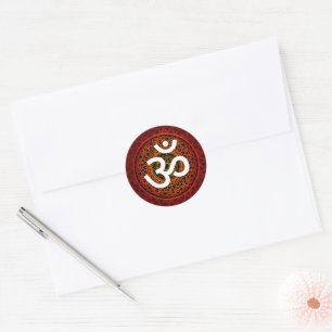 Om Chakra Mandala Red Classic Round Sticker