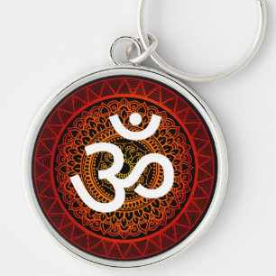 Om Chakra mandala red Key Ring
