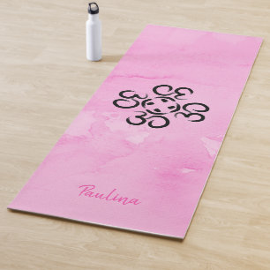 Om Compass Rose, Pink Watercolor Aum Symbols Yoga Mat