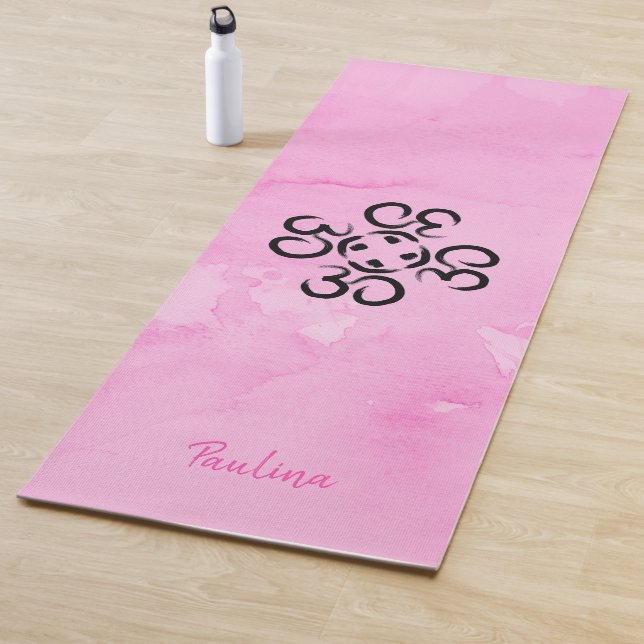 Om Compass Rose, Pink Watercolor Aum Symbols Yoga Mat (In Situ)