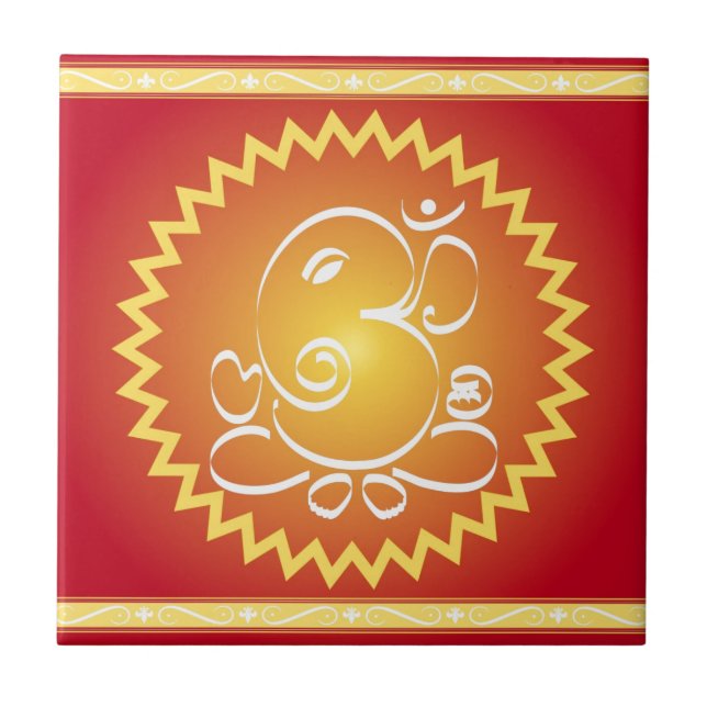 Om Ganesha with yellow star Tile (Front)