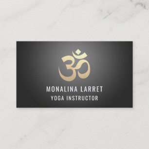 Om Gold Meditation Symbol Yoga Instructor   Black Business Card