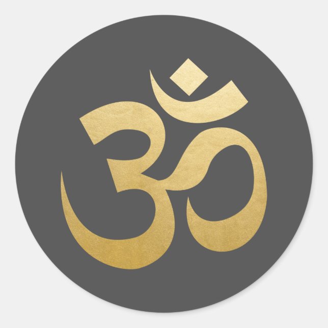 Om Hindu Meditation Symbol Faux Gold Foil Grey  Classic Round Sticker (Front)
