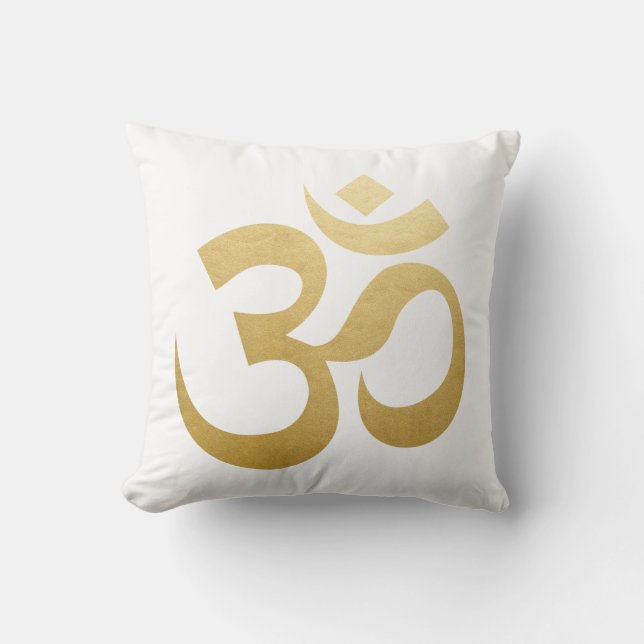 Om HIndu Meditation Symbol Yoga Faux Gold Foil Cushion (Front)