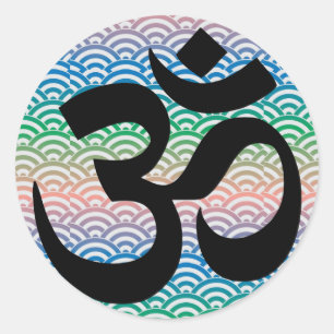 Om in a sea of colorful waves classic round sticker