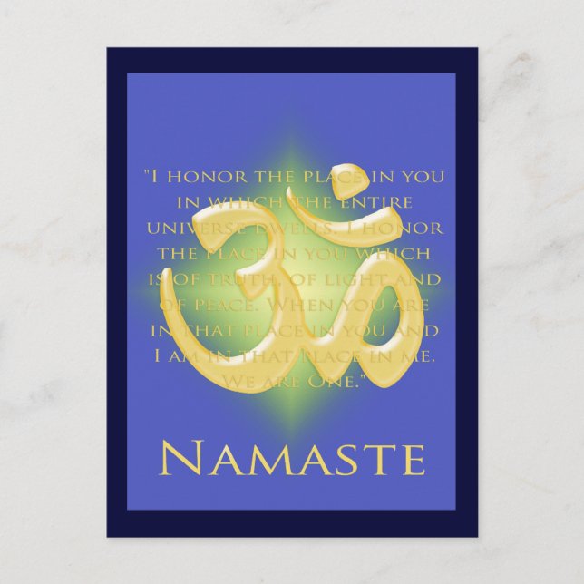 Om in Blue & Gold - Namaste Postcard (Front)