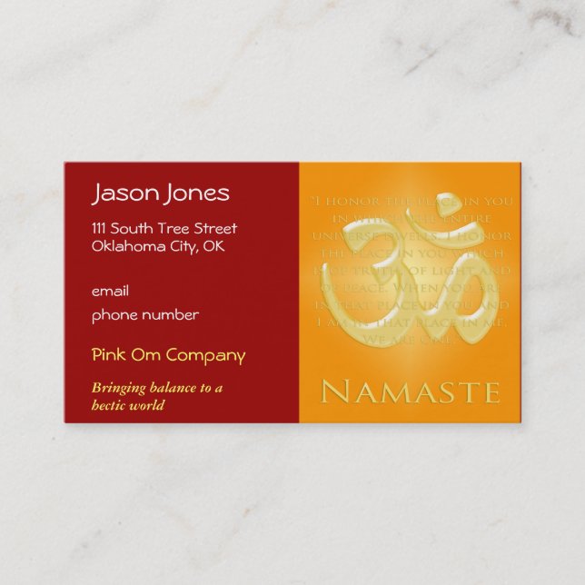 Om in Oranges & Gold - Namaste Appointment Card (Front)