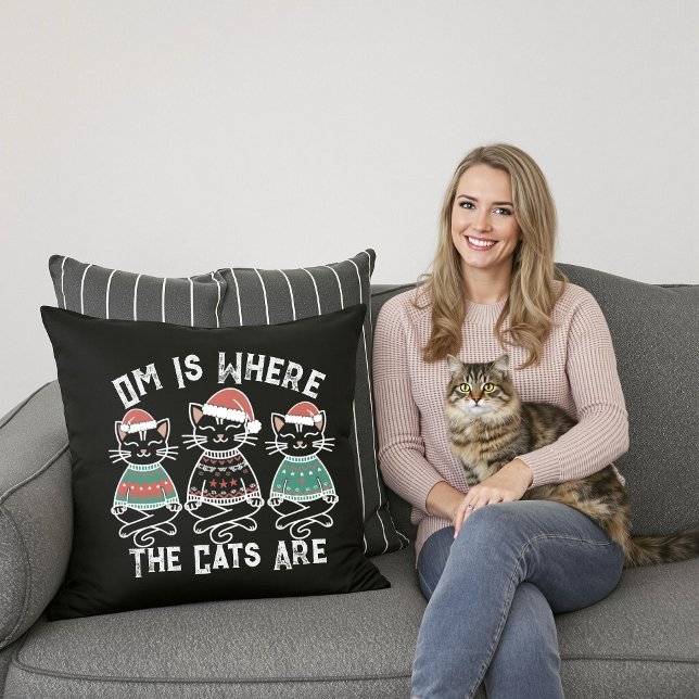 Om Is Where the Cats Are Festive Throw Pillow (Creator Uploaded)