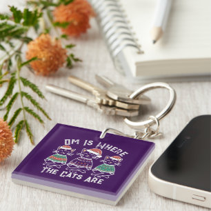 Om Is Where the Cats Are Funny Yoga Christmas Key Ring
