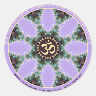 OM Lilac Purple Peacock Feathers with Arched Text Classic Round Sticker