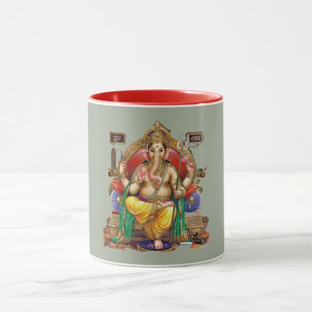 Om Lord Ganesh, Hindu God of Wealth & Happiness Mug (Center)