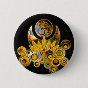 Om Lotus   black 6 Cm Round Badge