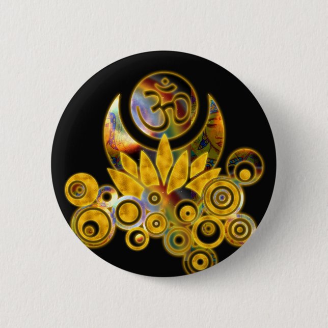 Om Lotus | black 6 Cm Round Badge (Front)
