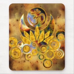 Om Lotus dark yellow universe Mouse Mat