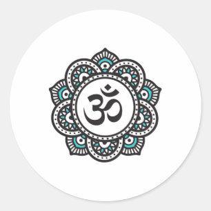 Om Lotus Flower Symbol Spiritual Yoga Buddhism Med Classic Round Sticker