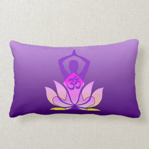 Om Lotus Flower Yoga Pose on Purple Gradient Lumbar Cushion