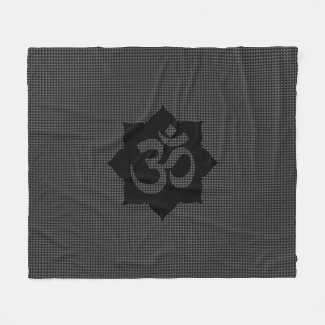 OM Lotus Spirituality Yoga in Carbon Fibre Style Fleece Blanket (Front (Horizontal))