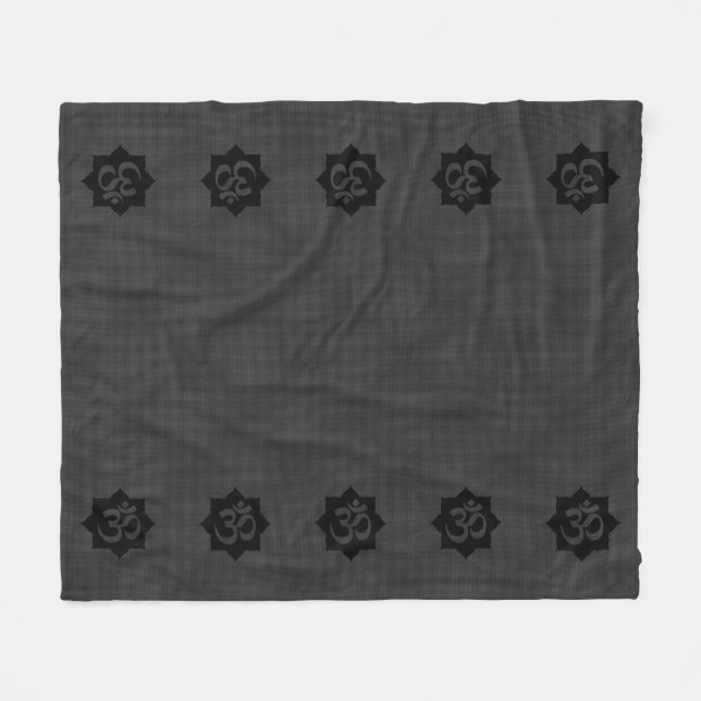 OM Lotus Spirituality Yoga in Carbon Fibre Style Fleece Blanket (Front (Horizontal))