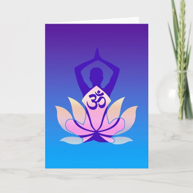 Om Lotus Yoga Pose Purple Hue Card (Front)