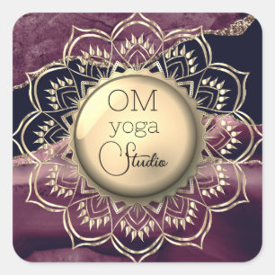 OM Mandala Lavender Gold Agate Business Logo Square Sticker