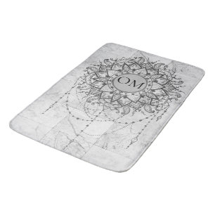 OM Mandala on Silver Marble Bath Mat